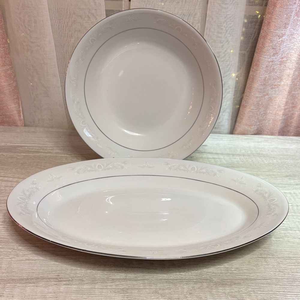Elegant White Dinnerware Set with Embossed Design